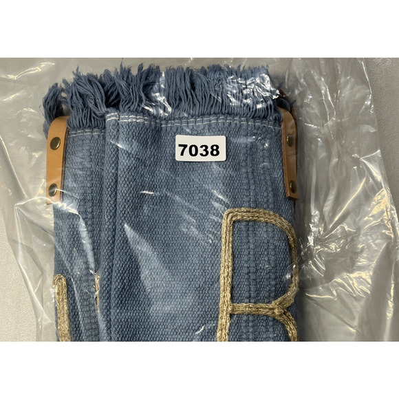 Bonjour Canvas Tote Bag Blue with Fringe Top Boho Summer Beachy Coastal - Picture 8 of 8